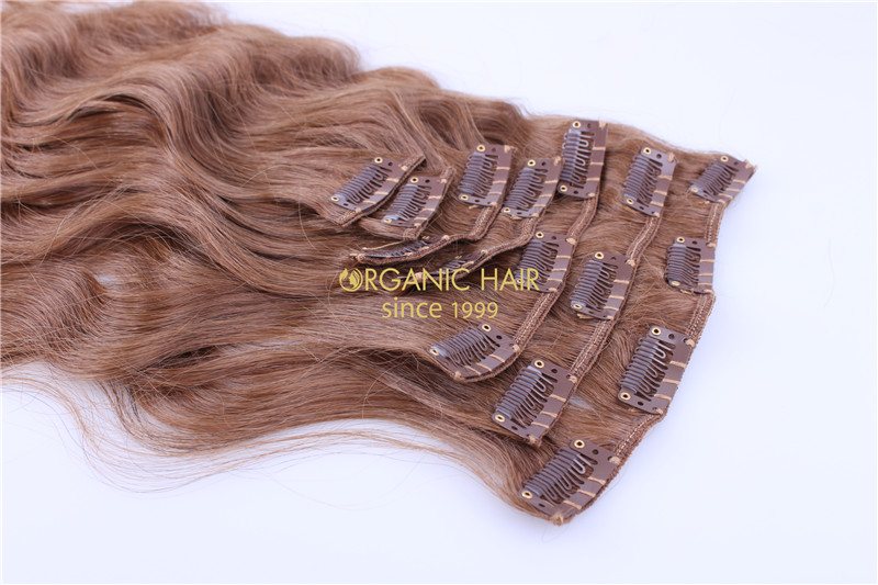 Curly and colored human hair extensions clip in 